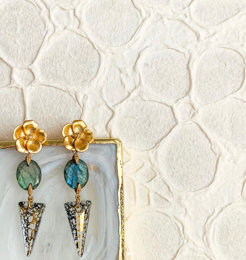 Blossom Statement Earrings in Labradorite & Gold
