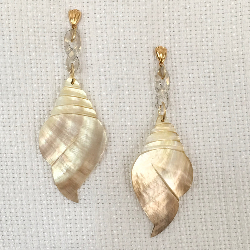 Halcyon & Hadley Ocean’s 16 Statement Earrings with Swarovski Crystals and Hand-Carved Gold Lip Mother of Pearl - Women's Earrings - Women's Jewelry - Unique Earrings - Statement Earrings