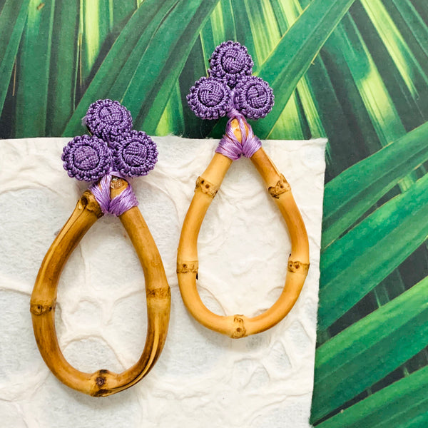Halcyon & Hadley Bamboo and Silk Statement Earrings in Ultra Violet - Women's Earrings - Women's Jewelry - Unique Earrings - Statement Earrings