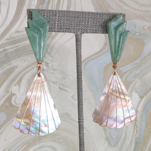 Halcyon & Hadley Aventurine and Shell Nice la Belle Statement Earrings - Women's Earrings - Women's Jewelry - Unique Earrings - Statement Earrings