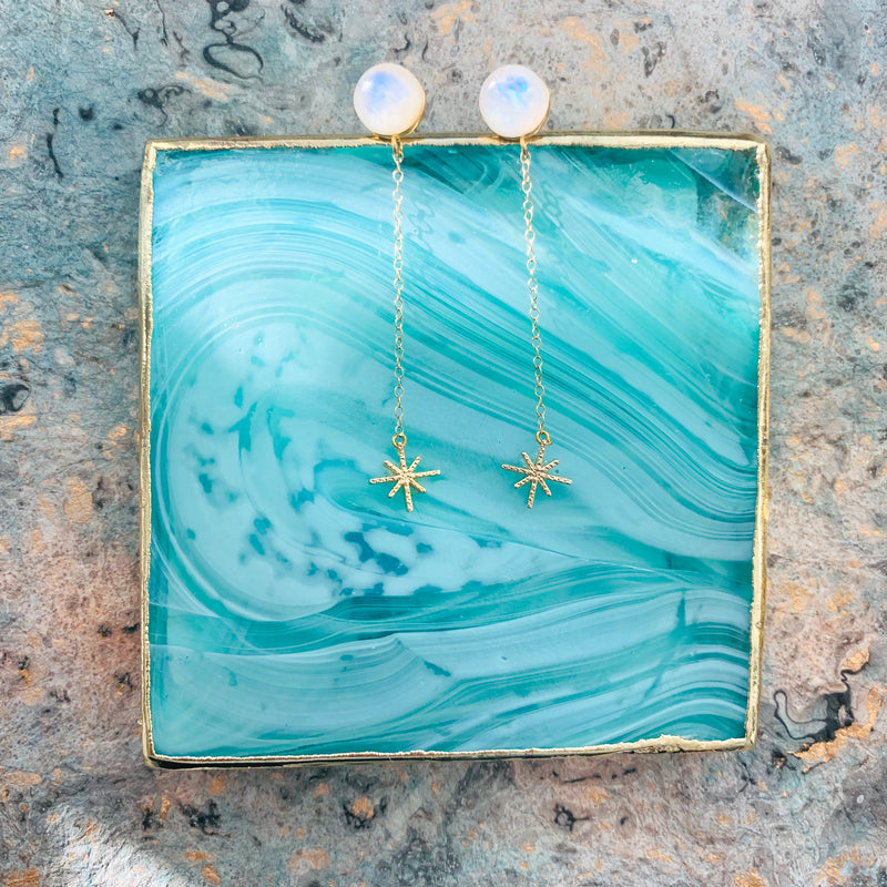 Halcyon & Hadley Moonstone & Star Drop Earrings - Women's Earrings - Women's Jewelry - Unique Earrings - Statement Earrings