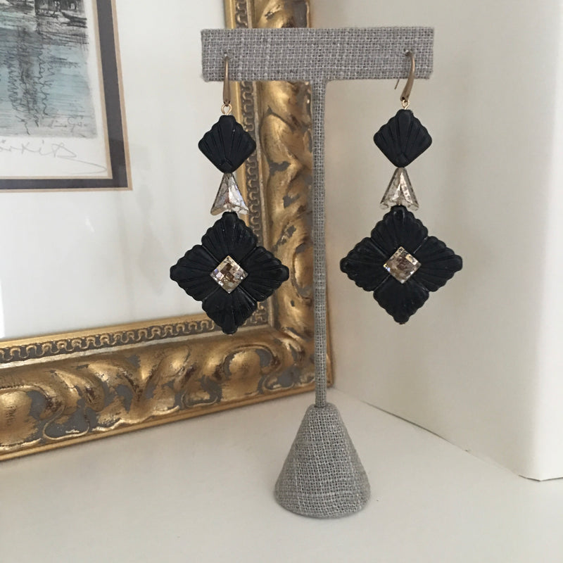 Halcyon & Hadley Swarovski Midnight Statement Earrings in Matte Black and Gold - Women's Earrings - Women's Jewelry - Unique Earrings - Statement Earrings
