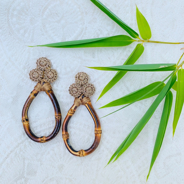 Bamboo and Silk Statement Earrings in Bronze