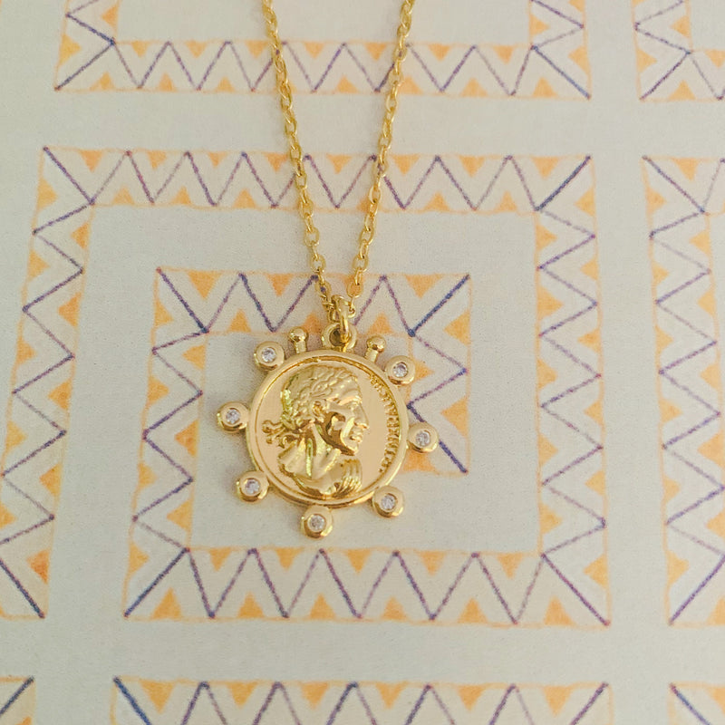 Grecian Pave Coin Necklace