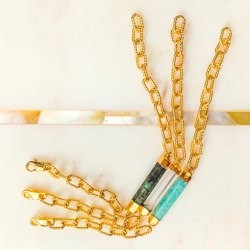 Halcyon & Hadley Link Love Bracelet in Gold and Clear Crystal Quartz - Women's Earrings - Women's Jewelry - Unique Earrings - Statement Earrings