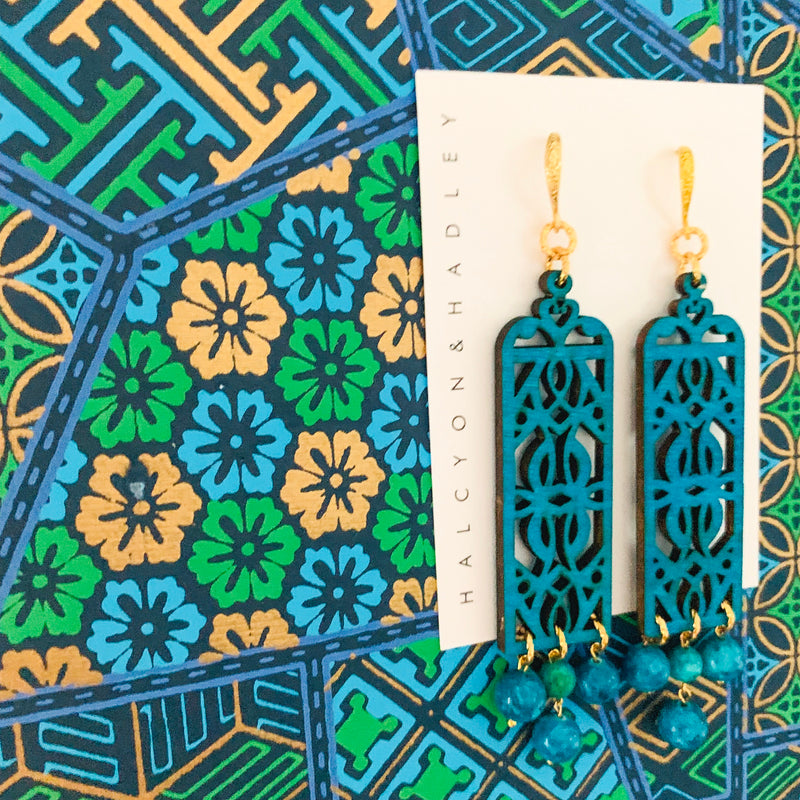 Halcyon & Hadley Moroccan Garden Statement Earrings in Dark Teal - Women's Earrings - Women's Jewelry - Unique Earrings - Statement Earrings