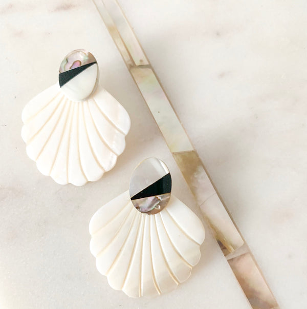 Halcyon & Hadley Point Break Statement Studs with Black Lip Shell and Mother of Pearl - Women's Earrings - Women's Jewelry - Unique Earrings - Statement Earrings