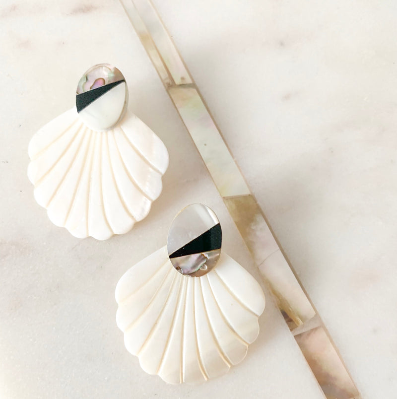 Halcyon & Hadley Point Break Statement Studs with Black Lip Shell and Mother of Pearl - Women's Earrings - Women's Jewelry - Unique Earrings - Statement Earrings