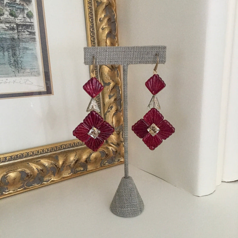 Halcyon & Hadley Swarovski Midnight Statement Earrings in Garnet Red and Gold - Women's Earrings - Women's Jewelry - Unique Earrings - Statement Earrings