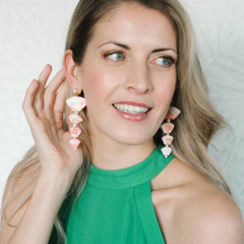 Halcyon & Hadley Coral Pink Pagoda Statement Earrings - Women's Earrings - Women's Jewelry - Unique Earrings - Statement Earrings