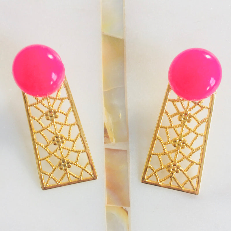 Halcyon & Hadley Orchard Road Statement Studs in Hot Pink Quartz - Women's Earrings - Women's Jewelry - Unique Earrings - Statement Earrings