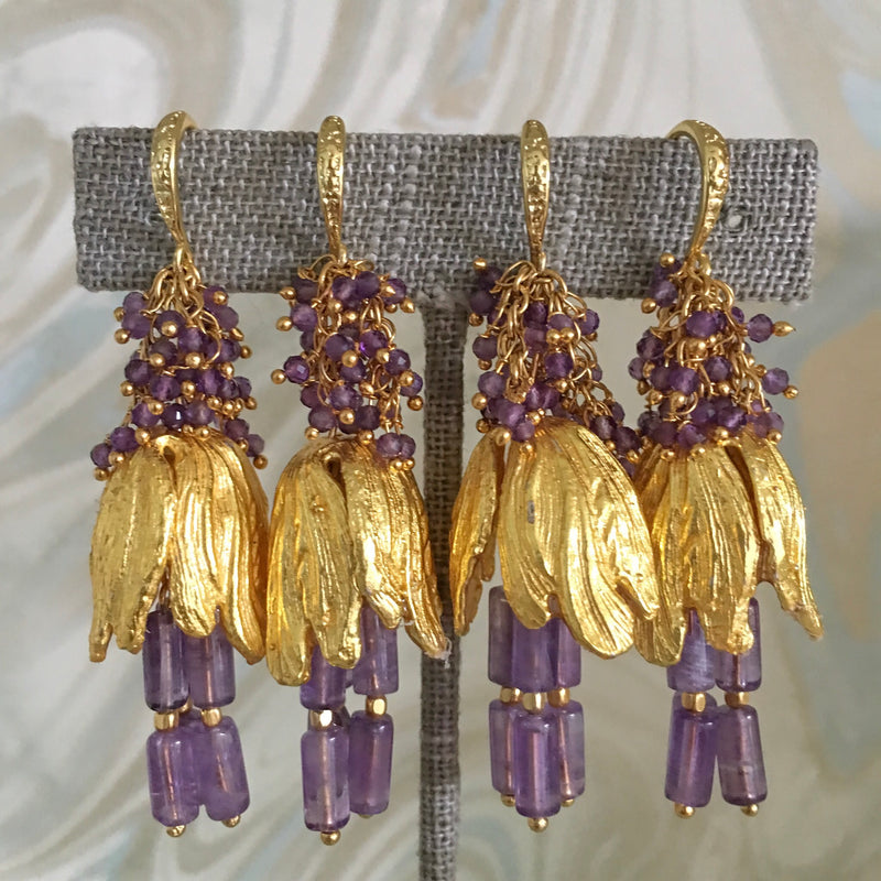 Halcyon & Hadley Viridiflora Tulip Statement Earrings in Amethyst and Gold - Women's Earrings - Women's Jewelry - Unique Earrings - Statement Earrings
