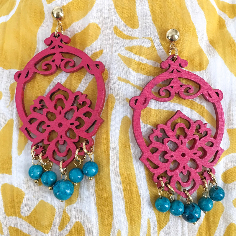 Halcyon & Hadley Chinoiserie Summer Statement Earrings - Women's Earrings - Women's Jewelry - Unique Earrings - Statement Earrings