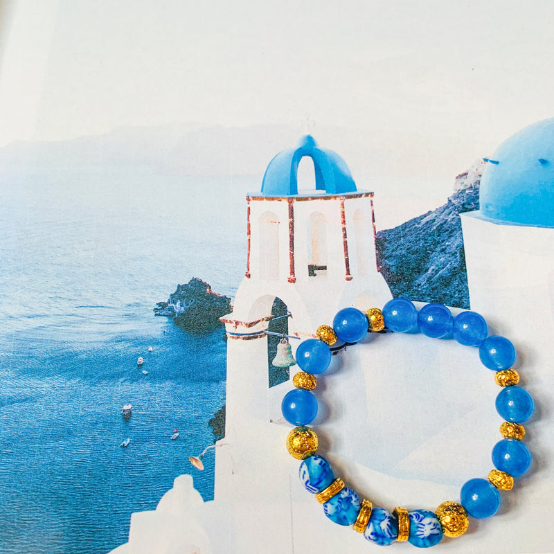 Halcyon & Hadley Amphitrite Bracelet with Glass and Blue Chalcedony Beads - Women's Earrings - Women's Jewelry - Unique Earrings - Statement Earrings