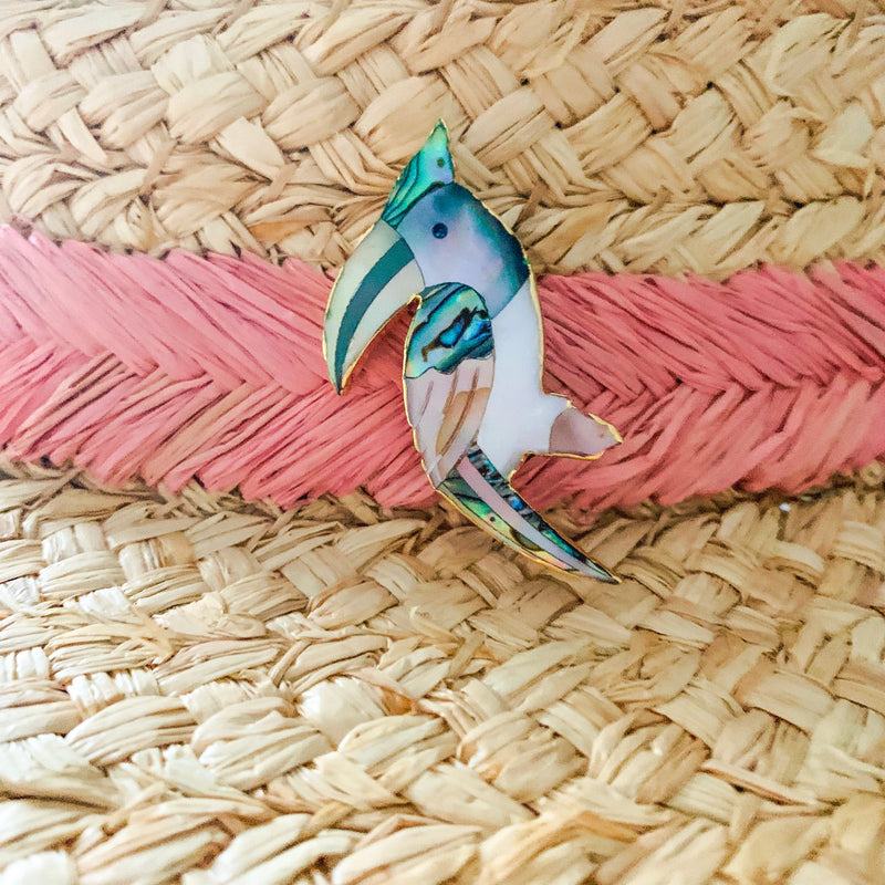 Halcyon & Hadley Aracari Brooch with Mother of Pearl Inlay - Women's Earrings - Women's Jewelry - Unique Earrings - Statement Earrings