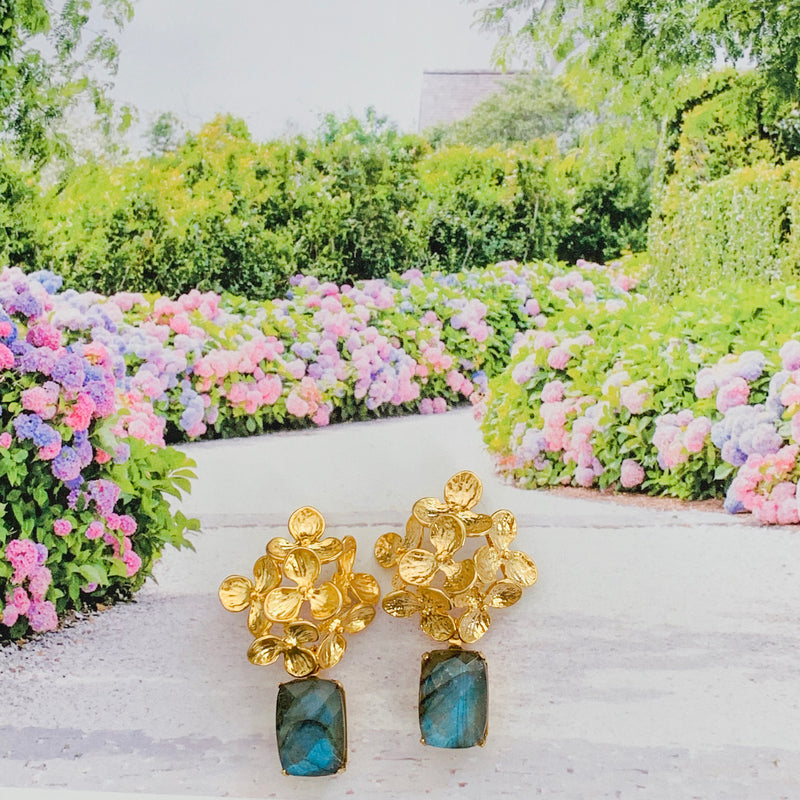 Halcyon & Hadley Hydrangea Bloom Drop Earrings with Labradorite - Women's Earrings - Women's Jewelry - Unique Earrings - Statement Earrings